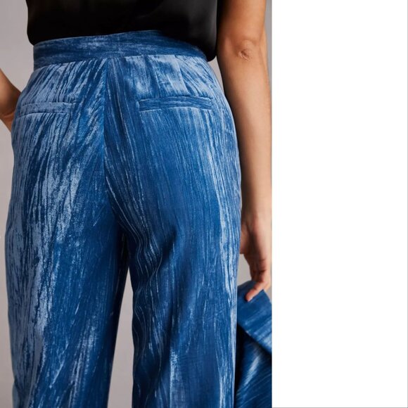 STELLA NOVA Livi PANTS Size 36 S Blue Crushed Velvet Straight Leg Pockets NEW - Picture 7 of 14